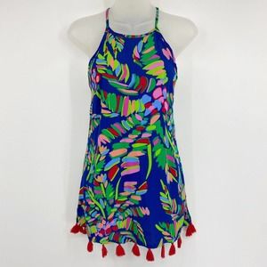 Escapada Living Womens Sleeveless Tasseled Karen Tunic Top Blue Jungle Sz XS